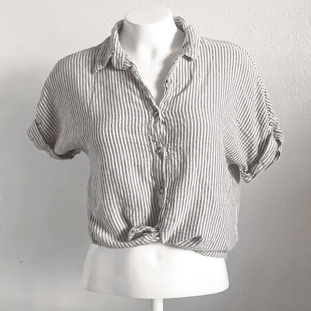 Japna Gray & White Striped Crop Top